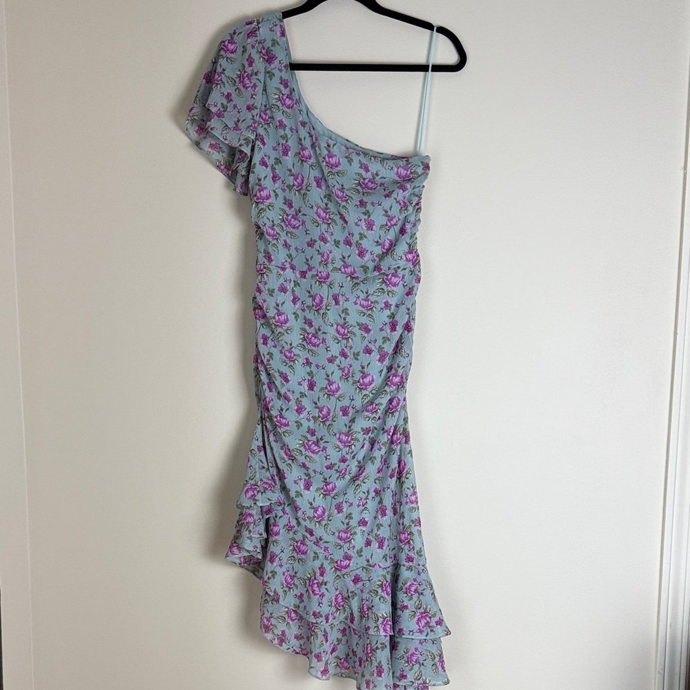 Astr Women's Pink Green One-Shoulder Asymmetrical Dress Size M